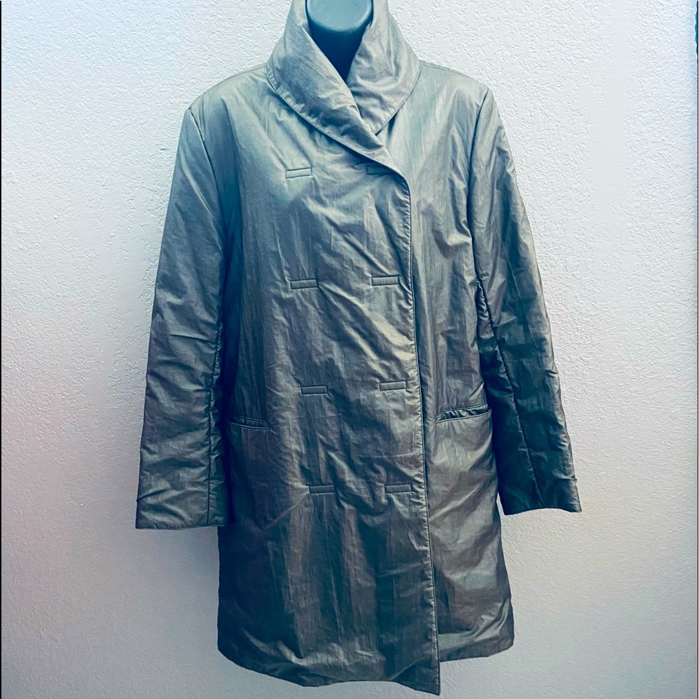 Nicole Farhi Faux Leather Trench Coat w/ Magnetic Closures - US 6